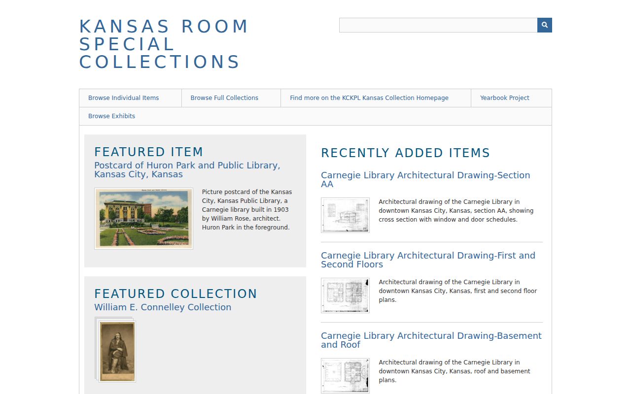 KCKPL Digitized Kansas Collection search page