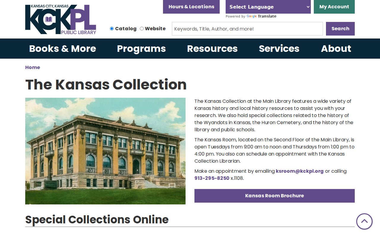 Kansas City Kansas Public Library Kansas Collection page