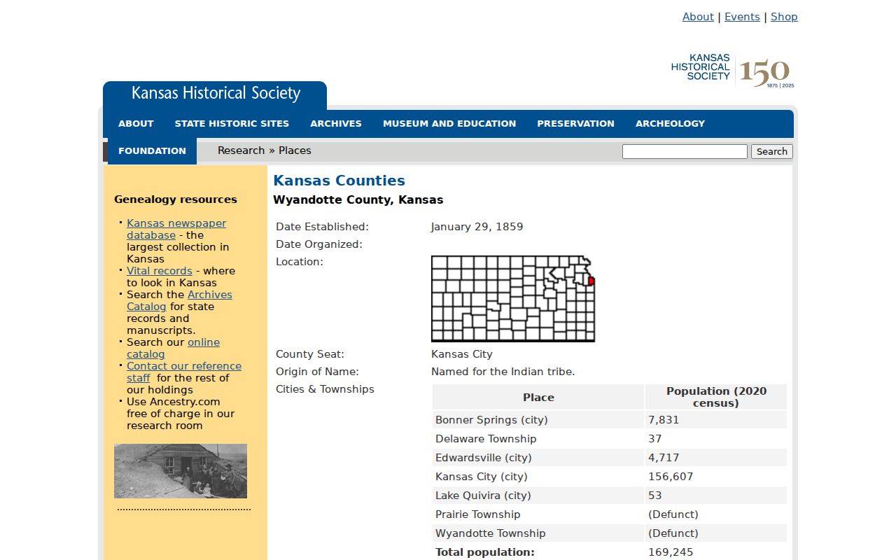 Kansas Historical Society Wyandotte County historical profile