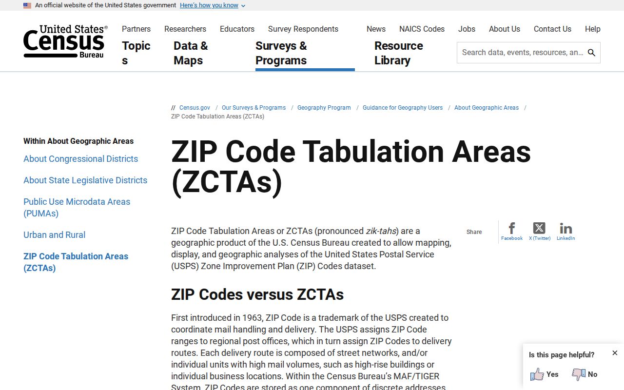 Census Bureau guidance explaining ZIP Code Tabulation Areas